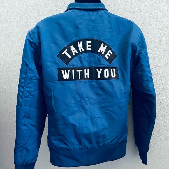 CHRLDR “Take me with you” Blue Bomber Jacket w/ Patches - XS - Picture 1 of 4